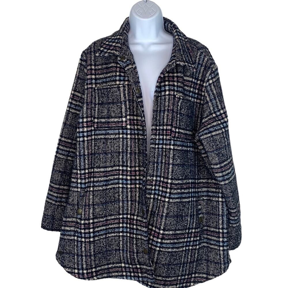 Bob‎ Timberlake Women's Shirt Jacket Black Size XL Plaid Wool Blend Yellowstone